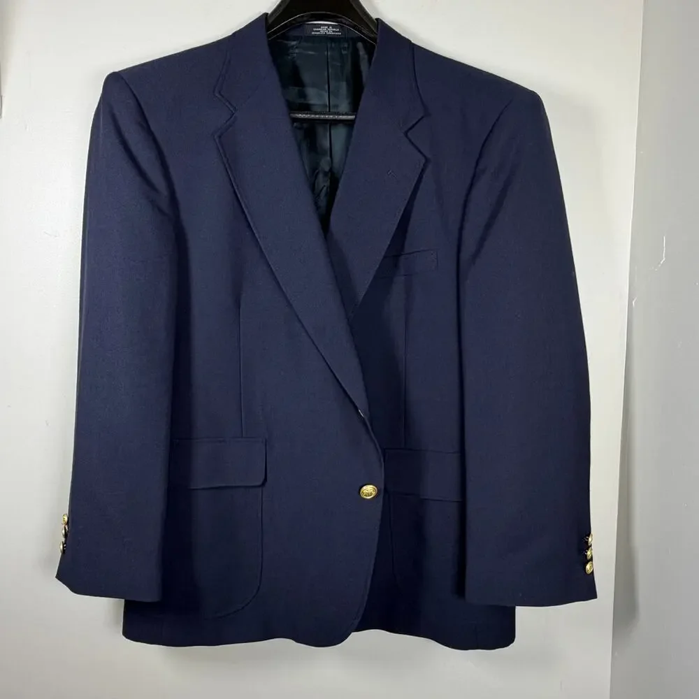 VTG David Taylor 46S Navy Blue Hopsack Gold Button Blazer Preppy Ivy Old Money